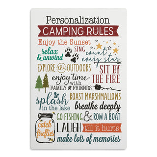 Camping Rules Personalized White Wood Art Plaque