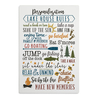 Lake House Rules Personalized White Wood Art Plaque