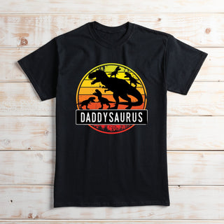 Daddysaurus Four Kids Adult Black T-Shirt