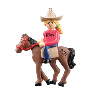 Blonde Female Horseback Personalized Ornament