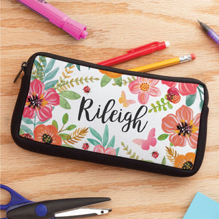 Pink Floral Personalized Pencil Case