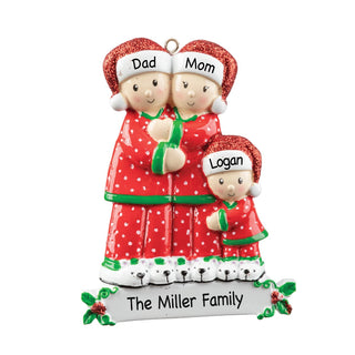 Christmas Pajama Family of 3 Personalized Ornament