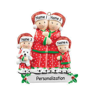 Christmas Pajama Family of 4 Personalized Ornament