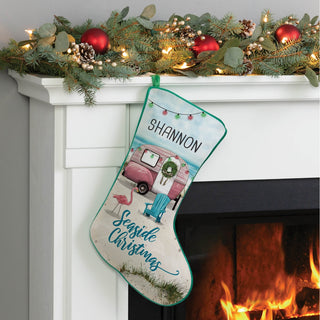 Seaside Christmas Camper Green Trim Stocking 