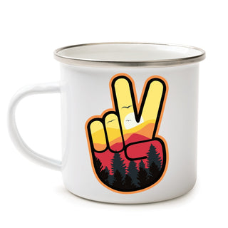 Peace Sign White Coffee Mug with Black Rim and Handle-11oz