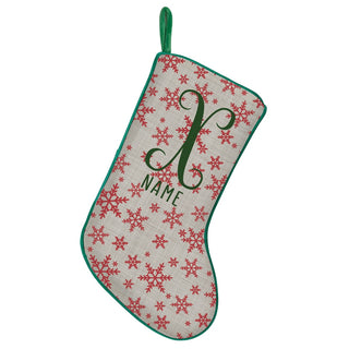 Vintage Snowflakes Initial Green Trim Stocking