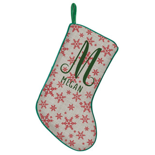 Vintage Snowflakes Initial Green Trim Stocking