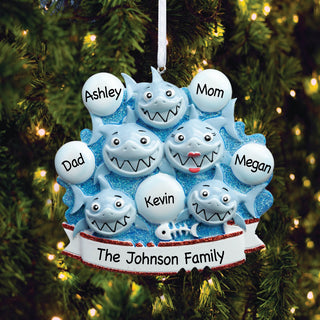 Shark Family of 5 Personalized Ornament 