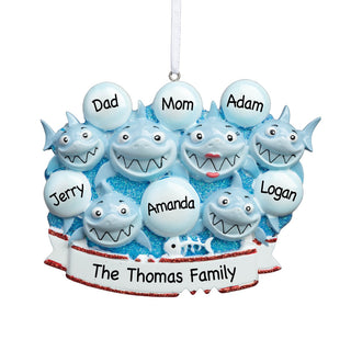 Shark Family of 6 Personalized Ornament