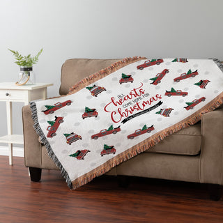 Vintage Truck with Christmas Tree Fringe Throw Blanket 