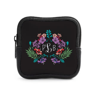 Flower Design Monogram Square Pouch