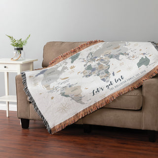 Map of the World Personalized Fringe Blanket 