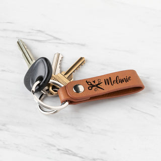 Leatherette Hairstylist Icon Key Ring Camel