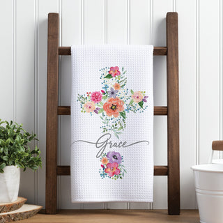 Floral Cross- Grace Waffle Tea Towel