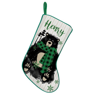 Cozy Bear Green Scarf Personalized Green Trim Stocking