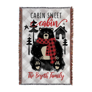 Cabin Sweet Cabin Personalized Fringe Throw Blanket