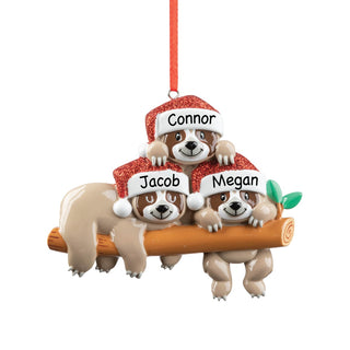 Sloth Family of 3 Personalized Ornament