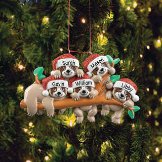 Sloth Family of 5 Personalized Ornament