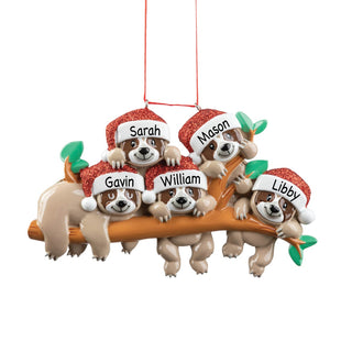 Sloth Family of 5 Personalized Ornament