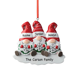 Gnome Family of 3 Personalized Ornament