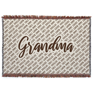 Family Names Fringe Throw Blanket Ivory & Brown