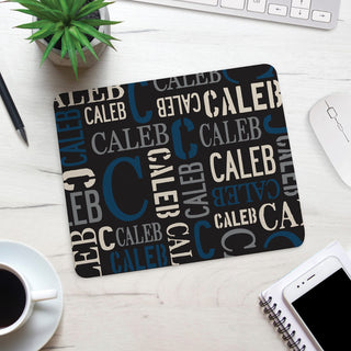 Blue & Black Name Pattern Mouse Pad