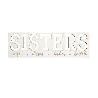 Sisters Cutout Personalized White Wood Plaque