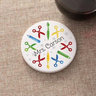 Teacher Tools Pattern Personalized Round Desk Coaster