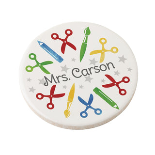 Teacher Tools Pattern Personalized Round Desk Coaster