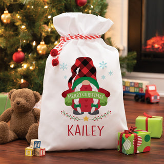 Merry Christmas Gnome Girl Personalized Santa Sack 