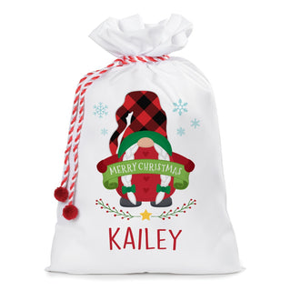 Merry Christmas Gnome Girl Personalized Santa Sack