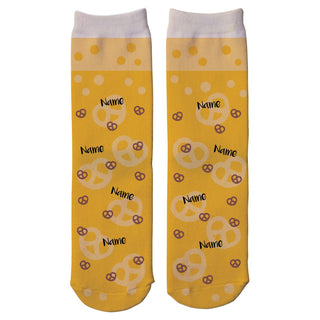 Beer Pretzel Pattern Personalized Adult Crew Socks