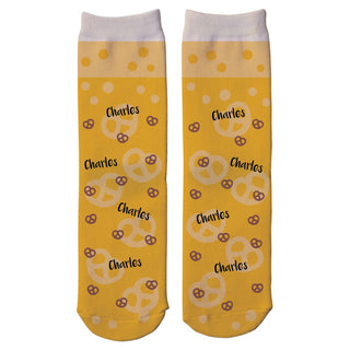 Beer Pretzel Pattern Personalized Adult Crew Socks