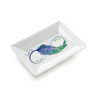 Sister Infinity Feather Personalized Rectangle Trinket Dish