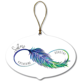 Sister Infinity Feather Personalized Ceramic Oval Ornament