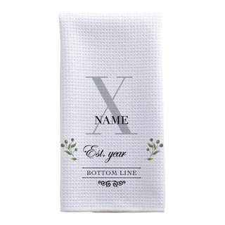 Initial Name Berry Motif Waffle Tea Towel