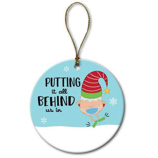 Putting It Behind Us Round Ceramic Gnome Ornament