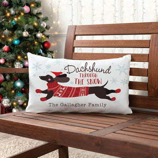 Dachshund lumbar throw pillow with family name