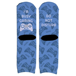 I'm Busy Gaming Personalized Blue Adult Crew Socks