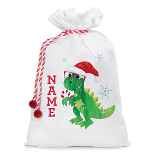 Green Dino with Santa Hat Personalized 18x27 Santa Sack