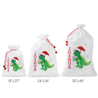 Green Dino with Santa Hat Personalized 18x27 Santa Sack