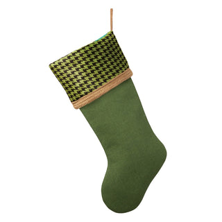 Green Herringbone Cuff Personalized Burlap Stocking