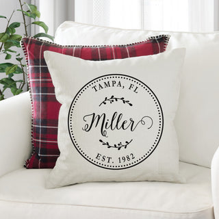 Circle with Script Name and Vine Accents Throw Pillow