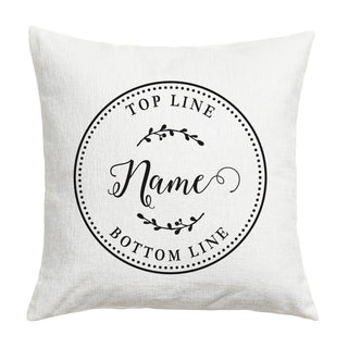 Circle with Script Name and Vine Accents Throw Pillow