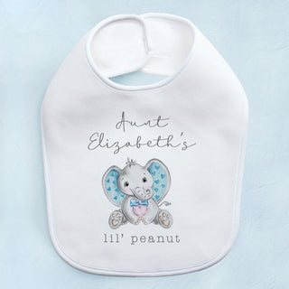 Elephant blue bow baby bib with name