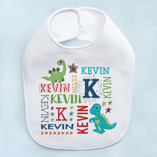 Dinosaur fleece baby bib with name