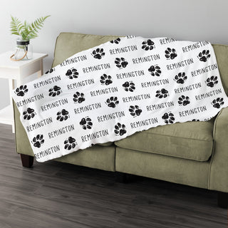 Paw print fuzzy throw blanket with name