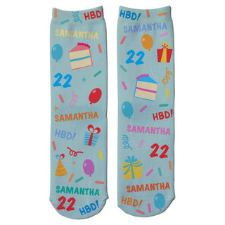 Colorful Birthday Icons Personalized Adult Crew Socks