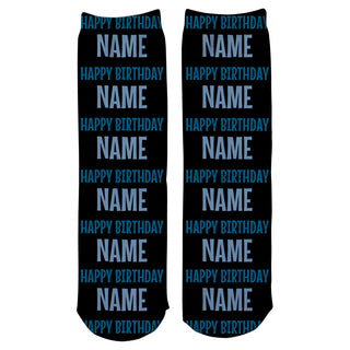 Happy Birthday Personalized Blue Adult Crew Socks