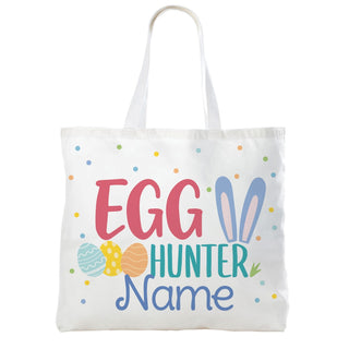 Egg Hunter Personalized Blue Name White Tote